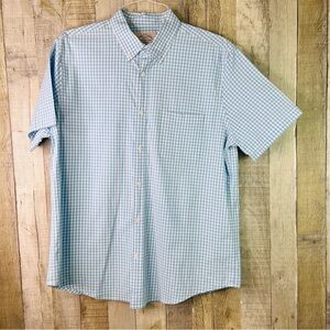 St. John’s Bay Comfort Flex Sz. Large Short Sleeve Button Front Blue White Shirt
